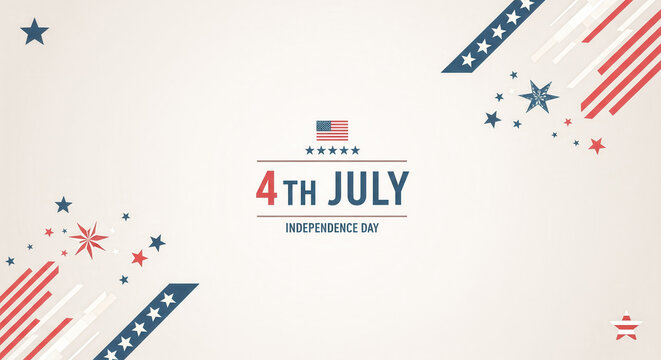 Clean and elegant USA Independence Day design featuring patriotic stars, flag elements, and bold typ