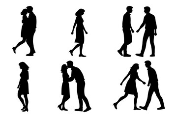 Obraz premium Silhouettes of Intimacy: A collection of captivating silhouettes artfully depict couples in various tender moments. A testament to the powerful bonds of love and the simple beauty of connection. 