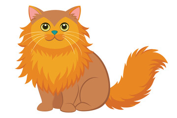 A Whimsical Illustration of a Fluffy Orange Cat with Expressive Eyes and a Playful Pose Sitting Comfortably on a White Background