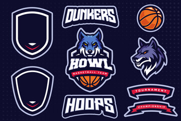 Wolf Basketball Club Logo Bundle for Sports Team and Tournament. E sports Mascot Logo Vector Illustration