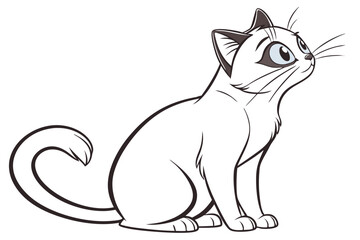 Elegant Feline Friend A Cartoon Cat Sitting Gracefully and Looking Upward with an Inquisitive Gaze and Curled Tail