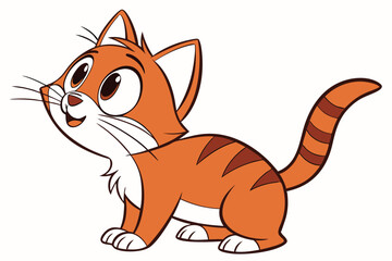 Cute Cartoon Cat with Orange Fur and Stripes Stands Playfully Looking Upwards with a Curious and Delightful Expression on its Face