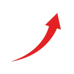 A single red arrow curves upwards indicating growth and progress isolated on transparent background