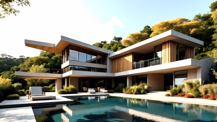 Fototapeta premium Futuristic Residential House Exterior with Sustainable Design.