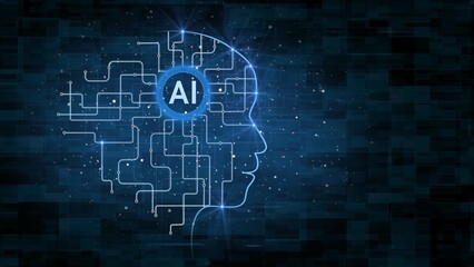 AI letters - brain in the human head - Artificial Intelligence concept - 3D Illustration
