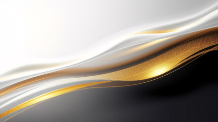 Black, white, and gold luxury abstract background with fluid metallic curves