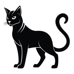 Elegant Black Cat Silhouette with Graceful Pose and Curled Tail a Timeless Symbol of Mystery and Feline Charm