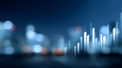 Abstract financial growth chart with blurred cityscape background, showcasing upward trends and modern urban atmosphere, representing economic development and investment opportunities