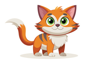 Delightful Orange Kitten with Wide Green Eyes a Charming Cartoon Illustration of a Cute Feline Friend Standing and Posing