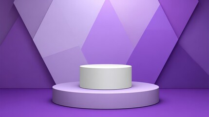 A 4K photo of realistic violet and white 3D cylinder pedestal podium set with geometric set background. Minimal scene for products stage showcase, promotion display. Vector.