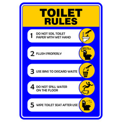 Toilet Rules, sign and board vector