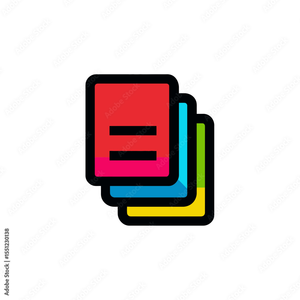Poster colorful document icons stack overlap in simple graphic representation display