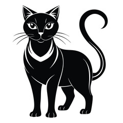 Elegant Black Cat Illustration Graceful Feline Silhouette with Curled Tail and Whiskers Mystical Creature for Creative Projects