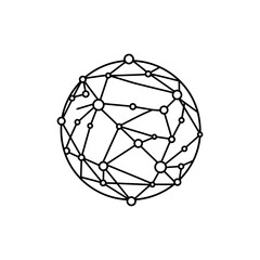 Black thin line icon of mesh globe with nodes symbolizing digital global network