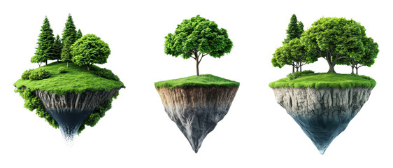 Floating Islands with Lush Trees and Unique Landscapes