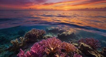 Explore stunning coral reef at sunset ocean view underwater seascape photography