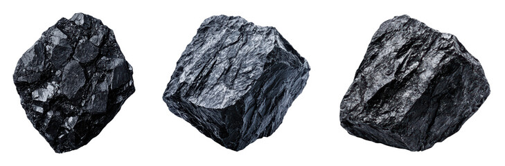 Collection of shiny black minerals on a dark background