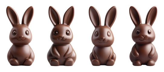 Cute chocolate bunny figurines in various poses