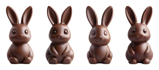 Cute chocolate bunny figurines in various poses