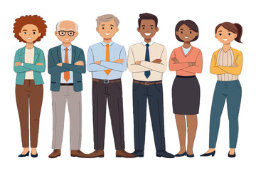 Obraz premium Diverse Professionals: A group of diverse professionals standing confidently, showcasing collaboration and inclusion in the modern workplace, with a touch of sophistication.