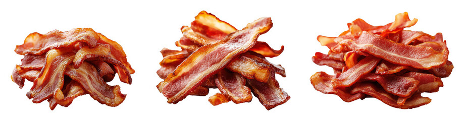 Assorted crispy bacon strips on a black background