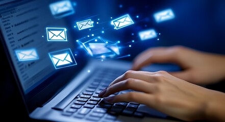 Email communication on a laptop