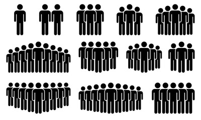 People 1, 2, 3, 4, 5, 6, 7, 8, 9, 10 icon set. Crowd signs. Containing participants, group, team, meeting, organization, community, population, audience, member, discussion, assembly, interview.