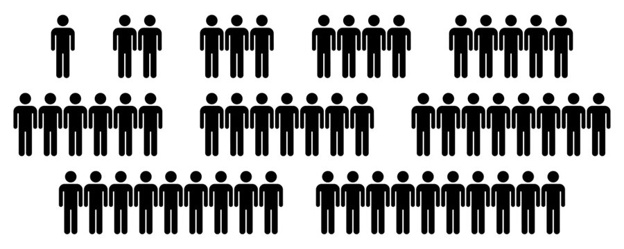 People 1, 2, 3, 4, 5, 6, 7, 8, 9, 10 icon set. Crowd signs. Containing participants, group, team, meeting, organization, community, population, audience, member, discussion, assembly, interview.