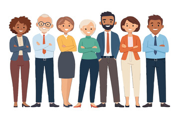 Fototapeta premium Unity of Professionals: Group of confident business professionals stands together, their arms crossed, and symbolizing unity and teamwork in the workplace.