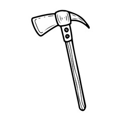 Firefighter axe. Hand drawn doodle vector. Rescuer equipment for emergency situations. Destructive weapon. Sharp iron blade. Chopping tool. Illustration line art element.