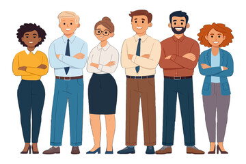 Obraz premium Confident Team: A diverse group of professionals stand shoulder-to-shoulder, embodying confidence and teamwork. A symbol of solidarity.