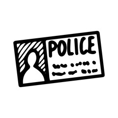 Police card. Hand drawn doodle vector. Business card. Identity card. Document. Illustration line art element.