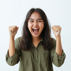 young indian woman cheering and exuding