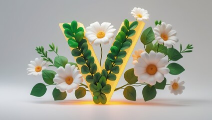Floral arrangement in the shape of the letter v with soft lighting effect