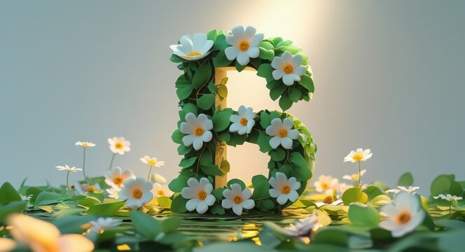 Letter b adorned with floral elements for a spring themed decoration