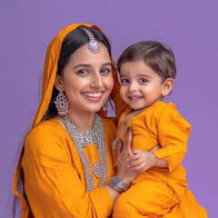 young indian mother and cute baby laughing