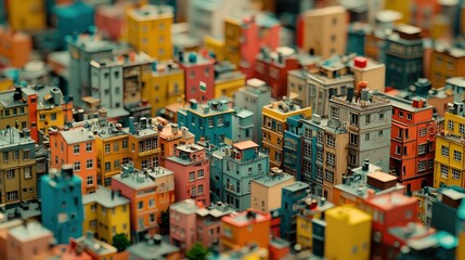 Crowded, colorful buildings fill small city landscape