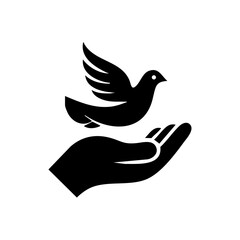 Fototapeta premium Vector logo of a dove landing on an open palm