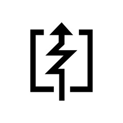 Vector logo of a rising arrow with zigzag path breaking through square brackets.

