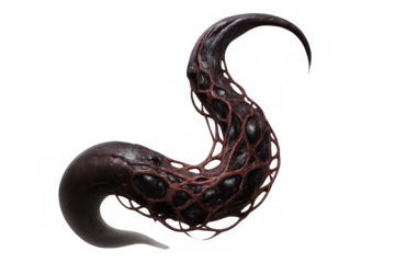 Slimy organic alien tentacle with complex veining, drifting across transparent backdrop, generating unsettling visual environment