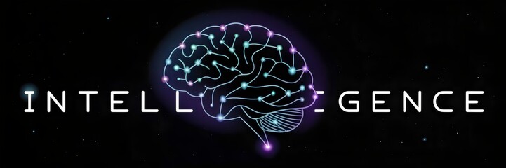 AI neural network forming brain silhouette with cosmic backdrop