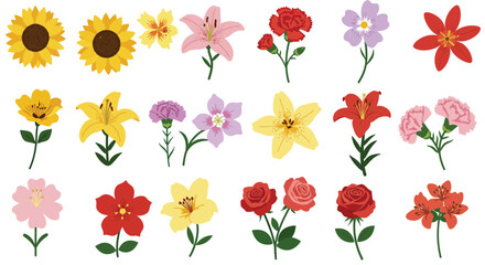 Stylized Cartoon Flower Collection – Vibrant and Playful Floral Illustrations for Kids, Decor, and Graphic Projects