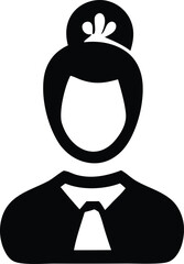 Obraz premium Stylized black and white icon of a professional woman with hair bun and tie representing business or service roles
