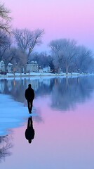 Frozen lake, solitary figure