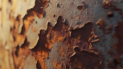 Naklejka premium Photograph of peeling blue paint revealing rust and textured surface.