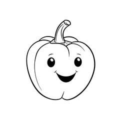 Happy cartoon bell pepper with a smiling face on a white background in a playful design style copy space