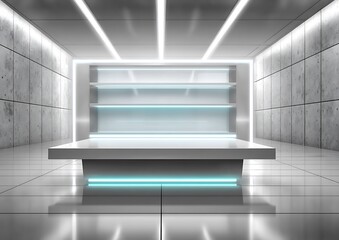 Modern display area, sleek and futuristic
