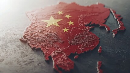 Embossed map of China with flag pattern