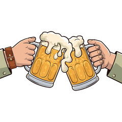 Two hands clinking frothy beer mugs, symbolizing celebration, friendship, and festive drinking culture. vector illustration design
