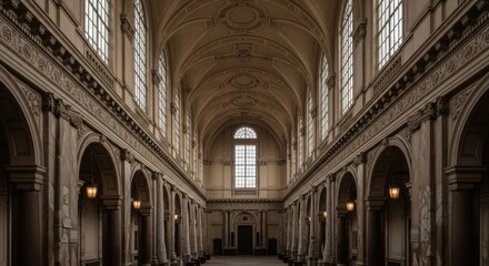 Obraz premium Grand Hall with Ornate Arches and High Vaulted Ceiling